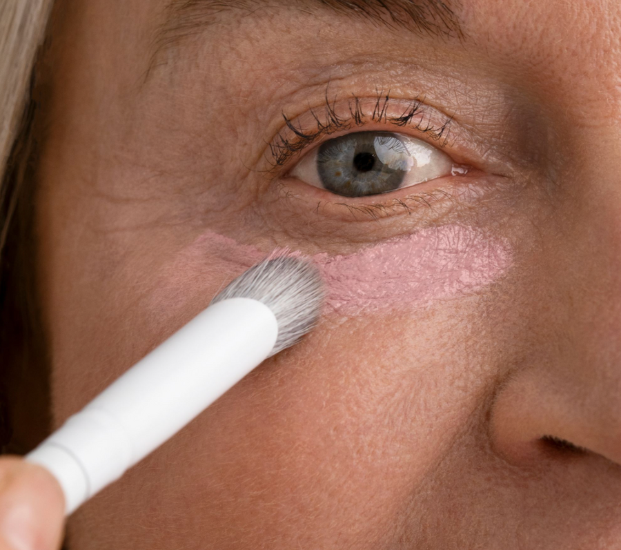 Corrector aanbrengen met kwast onder het oog